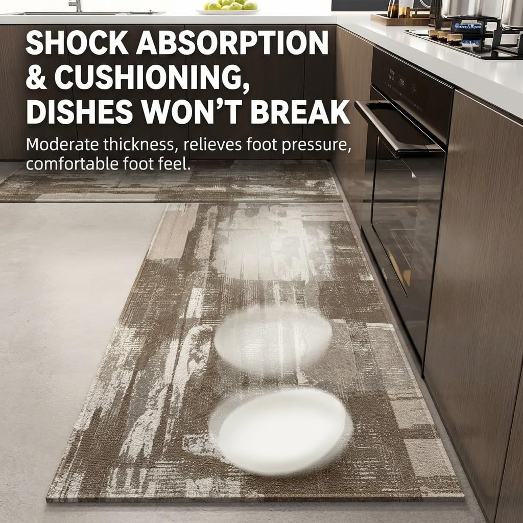 Tapis de Cuisine géométriques industriels – Tapis Anti-Fatigue Anthracite/Gris avec Rayures et Patchwork, antidérapant for évier de Cuisine, buanderie(Gray,50x180CM)