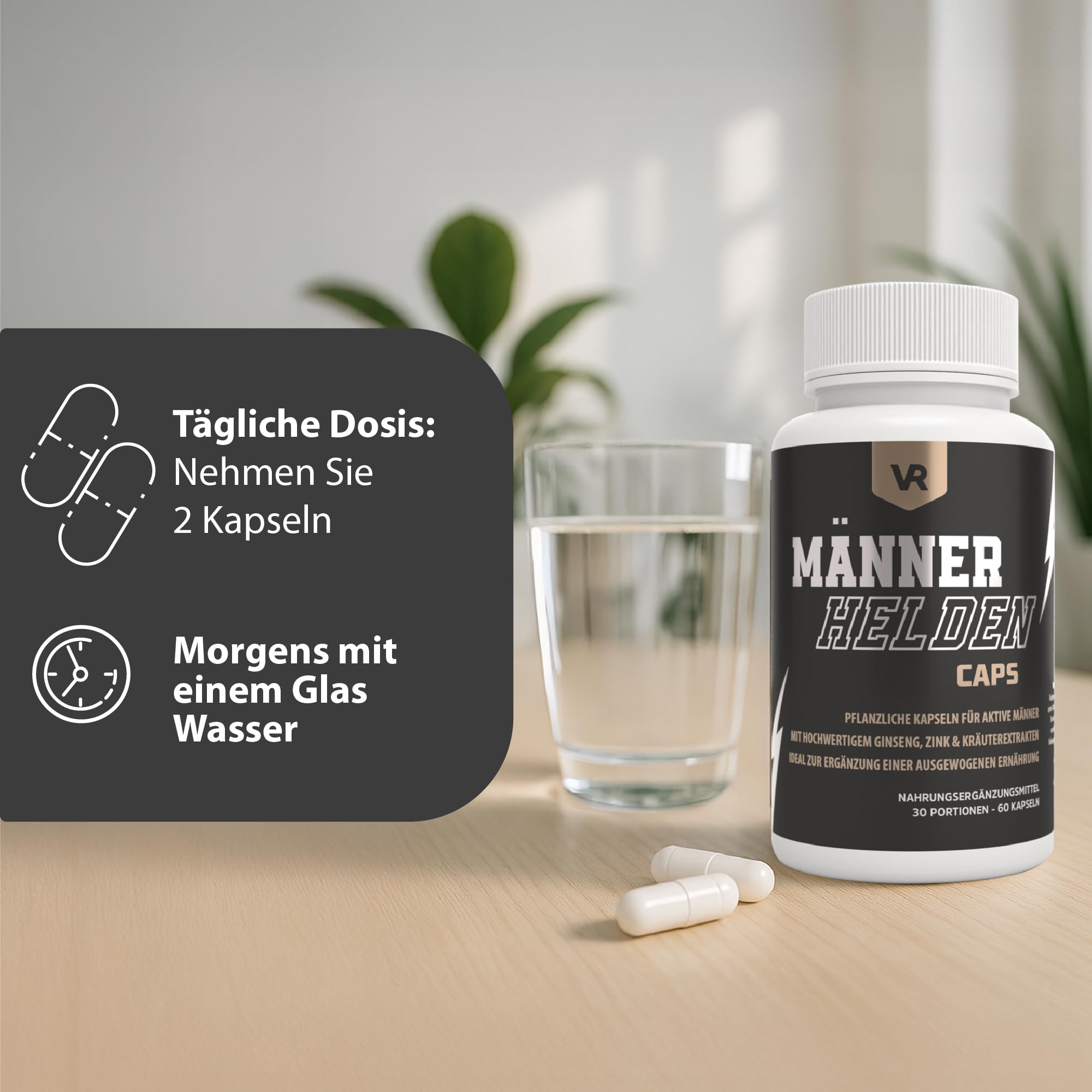 MÄNNER HELDEN 60 Kapseln, Ginseng, Zink, Bioperin & Pflanzenextrakte für Männer – Energie, Ausdauer & Fokus – Vegan & ohne Zusatzstoffe – Hergestellt in der EU – Laborgeprüfte Qualität