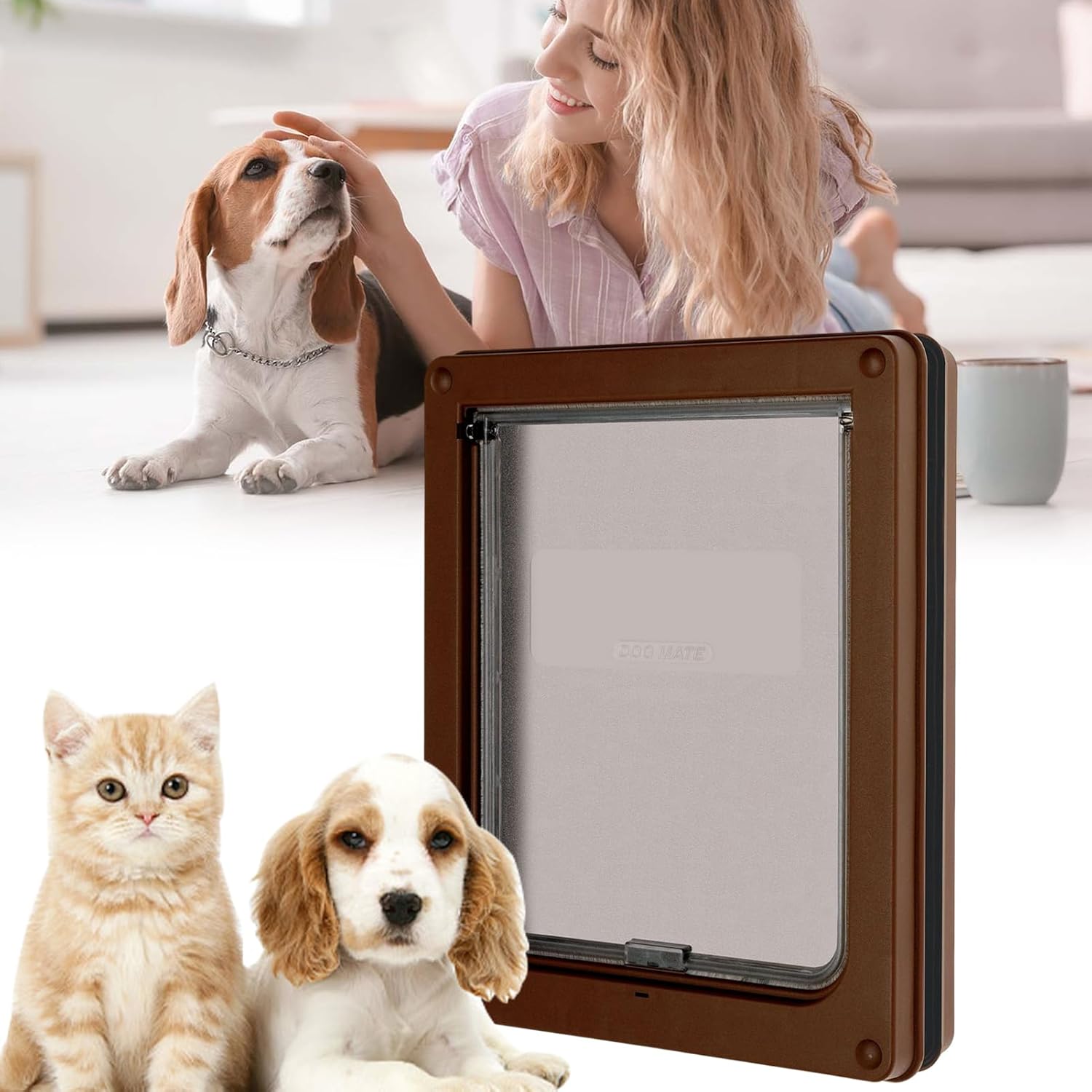 Pet Access Panel - Indoor Outdoor Dog Cat Door for Training | ABS with Secure Closure, Installation Set with Free Movement Use for Kittens Puppies Houses Walls and Patios, 16.93 x 13.98 x 1.57 in