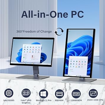 15.6 All-in-One Desktop Computers, FHD 180Adjustable Touchscreen Win 11 Pro Industrial Tablet PC N5095 8GB RAM/128GB ROM, HDMI 2.0 WiFi 5 Bluetooth 5.0 for Office/Automation/Kiosk/Bar/Warehouse