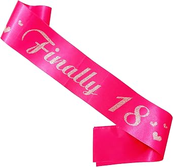 18th Birthday Sash, Hot Pink Satin Soft Sashes with Silver Glitter Letter, Finally 18 Birthday Decorations Gifts for Girls Happy 18th Birthday Party Favor Supplies