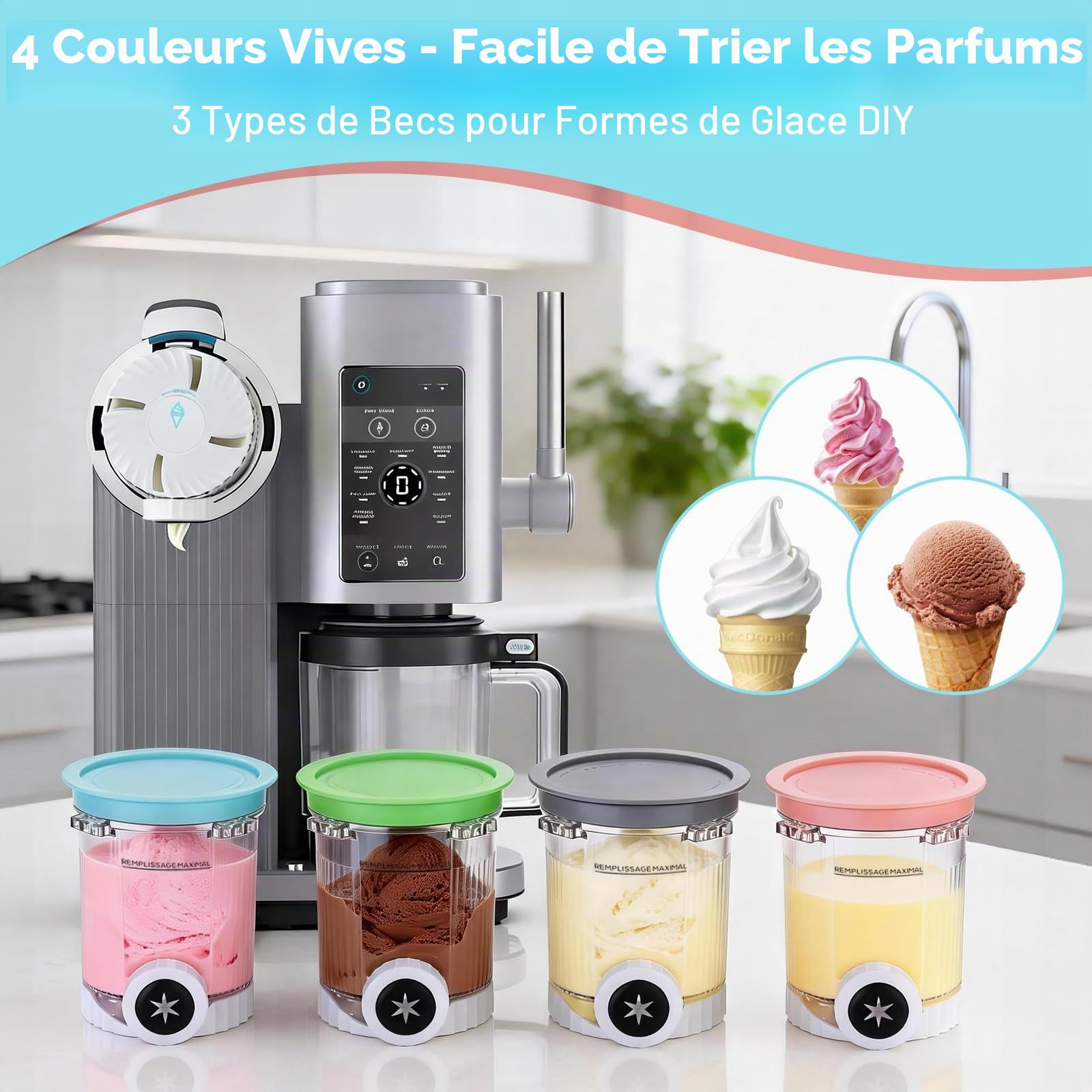 Lot de 4 récipients à crème glacée avec couvercles pour Ninja Creami Swirl, 480 ml, accessoires de rechange pour machine à crème glacée Ninja série NC700/NC701 (sans BPA et passe au lave-vaisselle)