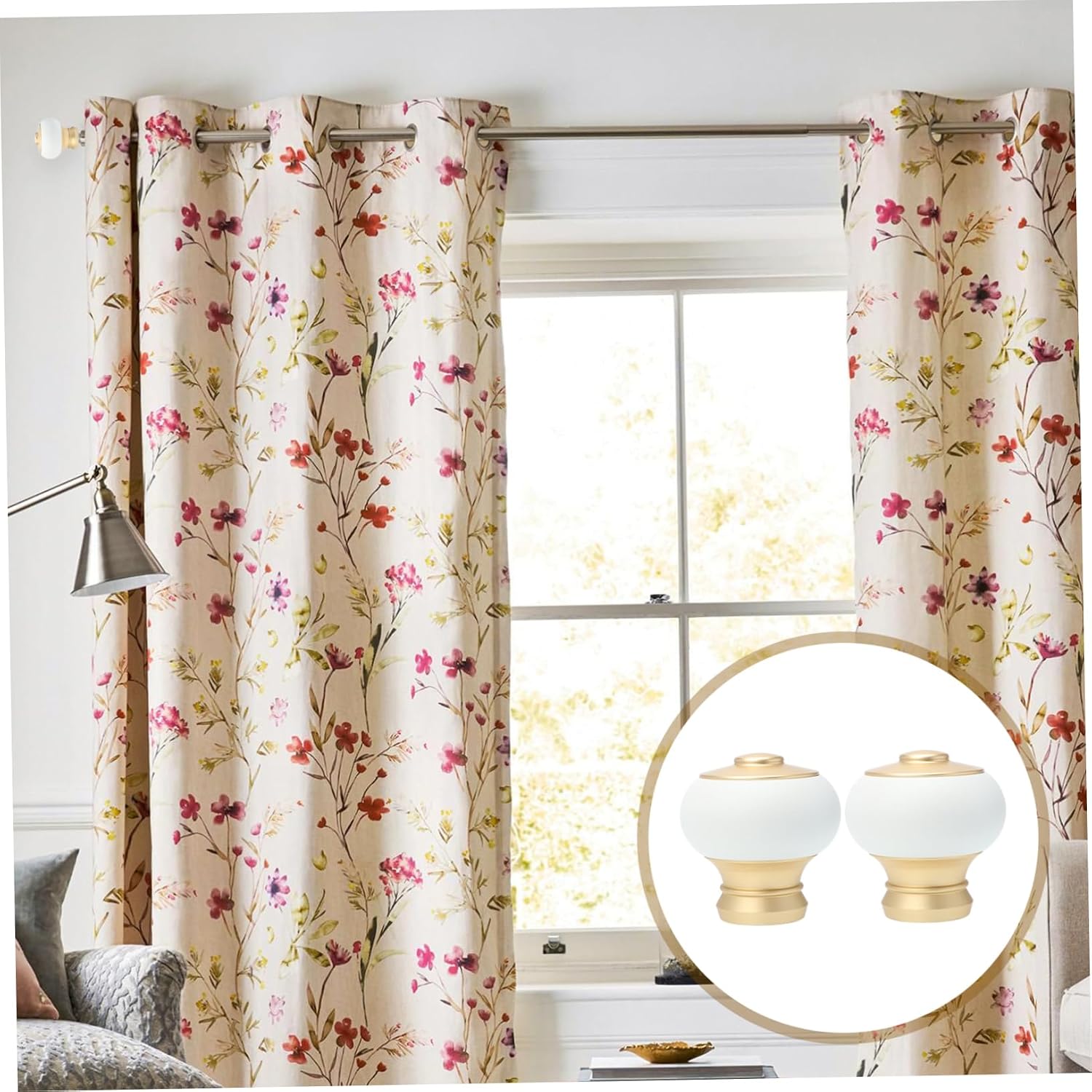 Decorative Curtain Rod Finials Set of 2 White Aluminium Alloy