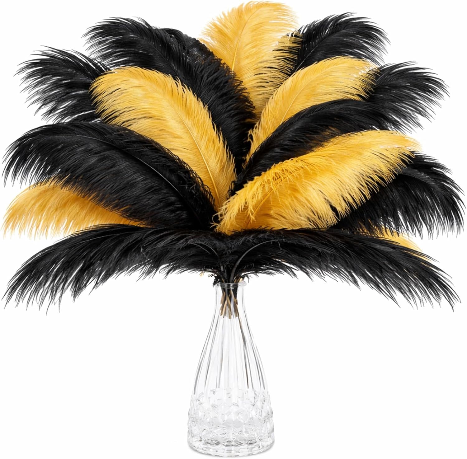 XunYee 36 Pcs Black Gold Feathers for Crafts 10-16 Inch Plumes Ostrich Feathers Bulk for Graduation, 1920s Gatsby Party, Wedding Centerpieces, Masquerade Carnival Dancing Birthday Party Decor