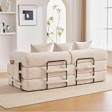 2 Seater Corduroy Sofa Bed, Multifunctional Modern Convertible Sofa, Side Pockets and 3 Cushions, DIY Free, for Living Room, Bedroom, Office (Beige-L) - 5