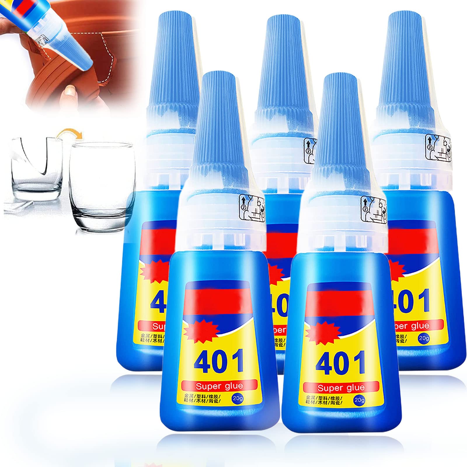 Glureo Multipurpose High-Grade Bonding Glue, Strong All Purpose Adhesive Super Sticky Glue Gel Clear Liquid Repair for Cloth Fabric Leather Resin Ceramic Metal Plastic Wood (5pcs)