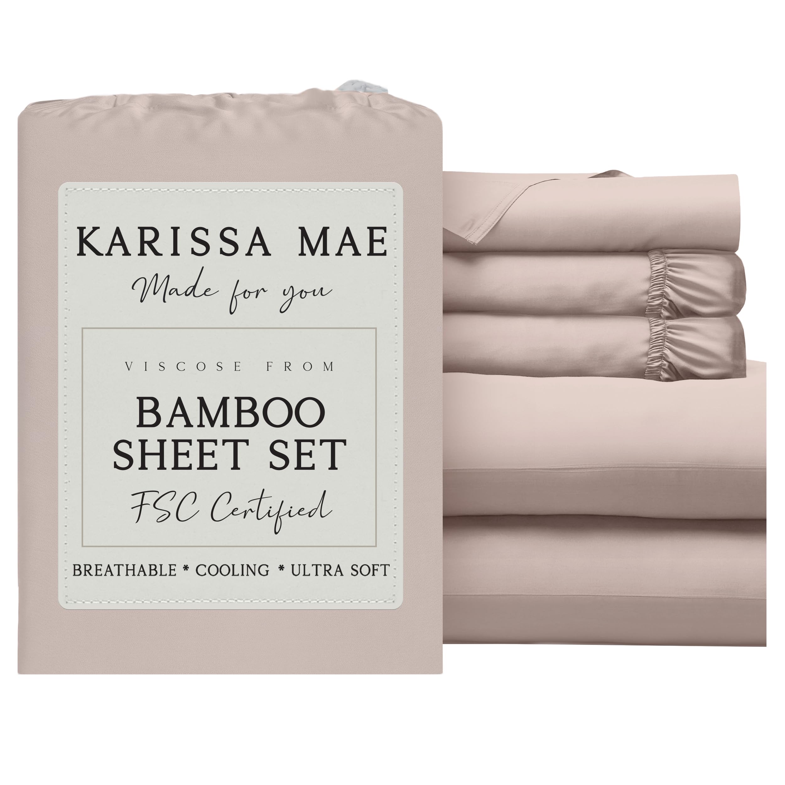 KARISSA MAE Luxury Bamboo Viscose Split King Size Sheet Set, FSC Certified