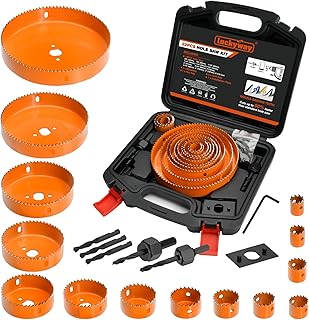 Luckyway Hole Saw Kit Pro, 24PCS Hole Saw Set with 3/4"-6"(19-152mm) 14PCS Hole Saws, Double-Ground Teeth for Clean Cutting, Ideal for Soft Wood, Plywood, Drywall, PVC