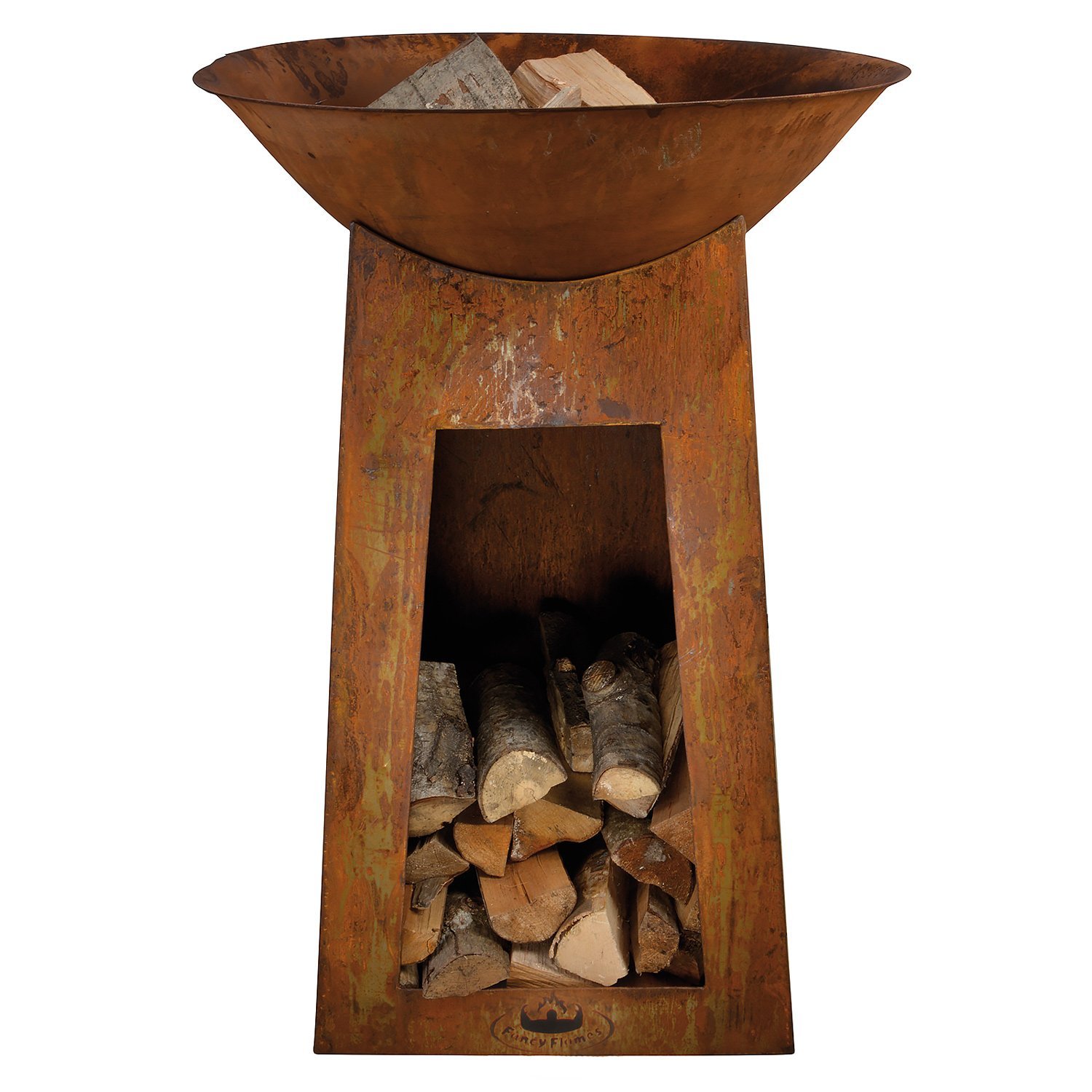 Jet-Line Design Feuerstelle Cambridge Firebowl 100 cm Terrassenofen XXL Feuerkorb Feuerschale Rostoptik für Garten Terrasse Outdoor mit Holzspeicher