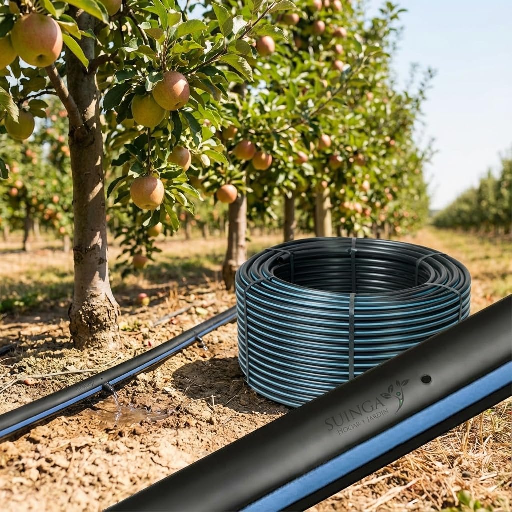 Suinga Tubo di Irrigazione a Goccia 16 mm | Gocciolatori Autocompensanti Ogni 75 cm | Rotolo da 400 Metri Nero
