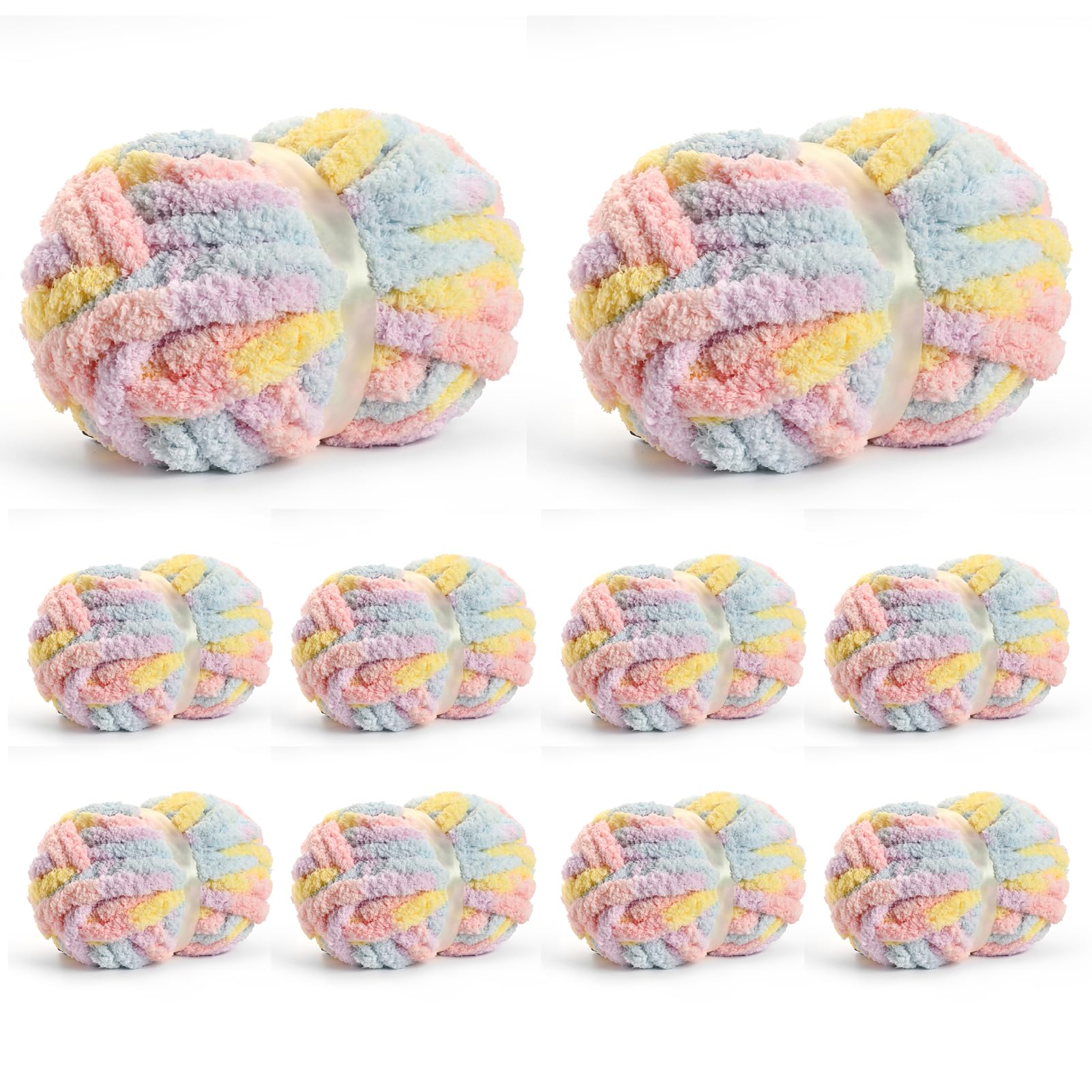 Muiltvoe 10 Pack Jumbo Chunky Yarn for Hand Knitting, Fluffy Chunky Chenille Yarn for Crocheting, Variegated Chunky Knit Baby Blanket Yarn, 240 yds /70.5 oz Super Bulky Yarn（Apricpot Green）