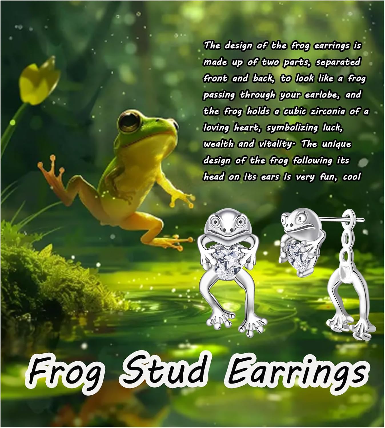 925 Sterling Silver Frog Earrings - Heart Birthstone Animal Cute Frog Stud Earrings Stuff forw Women Christmas Birthday Jewelry Gifts - Image 4