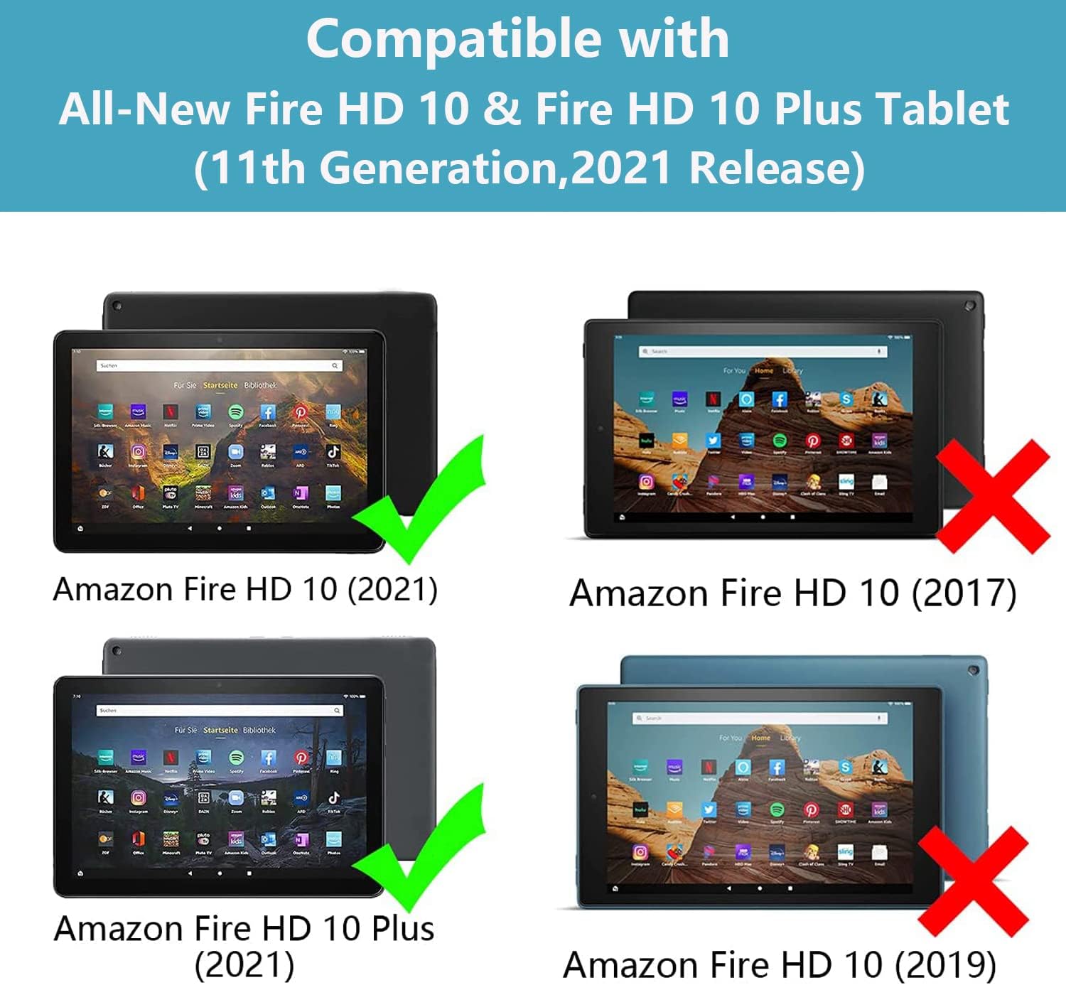 Case for All-New Amazon Fire HD 10/Fire HD 10 Plus Tablet (11th Generation, 2021 Release), Slim PU Leather Cover with Card Slot & Pencil Holder, Funny Skeleton Skull