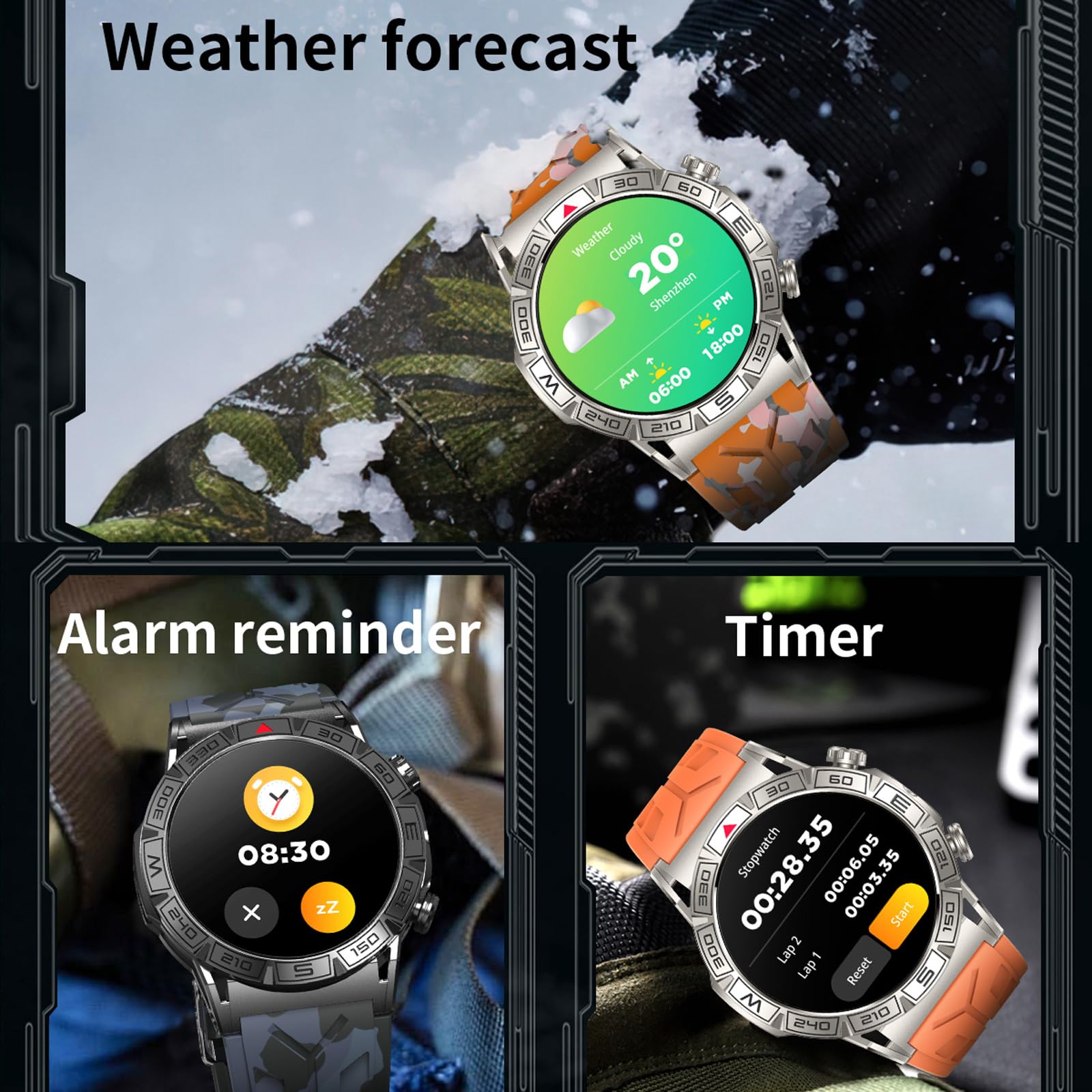 findtime Reloj inteligente militar para hombre con función de teléfono, brújula, altímetro, barómetro, 1,43 pulgadas, AMOLED resistente, reloj de correr para exteriores para Android iOS