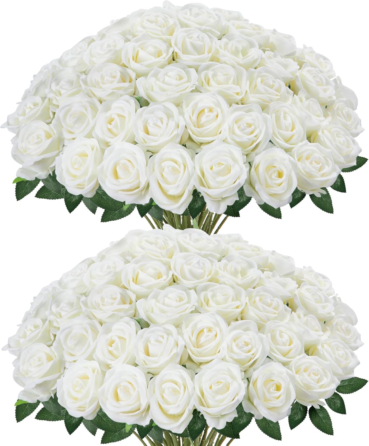 InnoGear 50 Pcs White Roses Artificial Flowers, Fake Velvet Silk Rose Bulk Faux Flower for Decoration DIY Wedding Centerpieces Proposal Bridal Bouquets Shower Party Home Floral Decor (50, White)