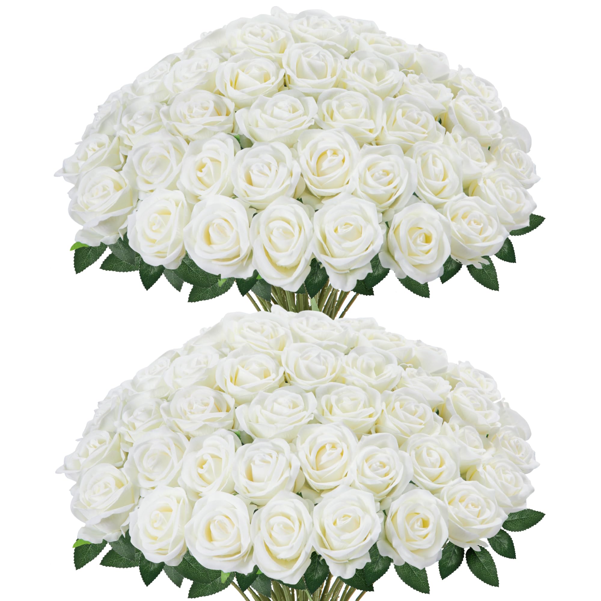 InnoGear 50 Pcs White Roses Artificial Flowers