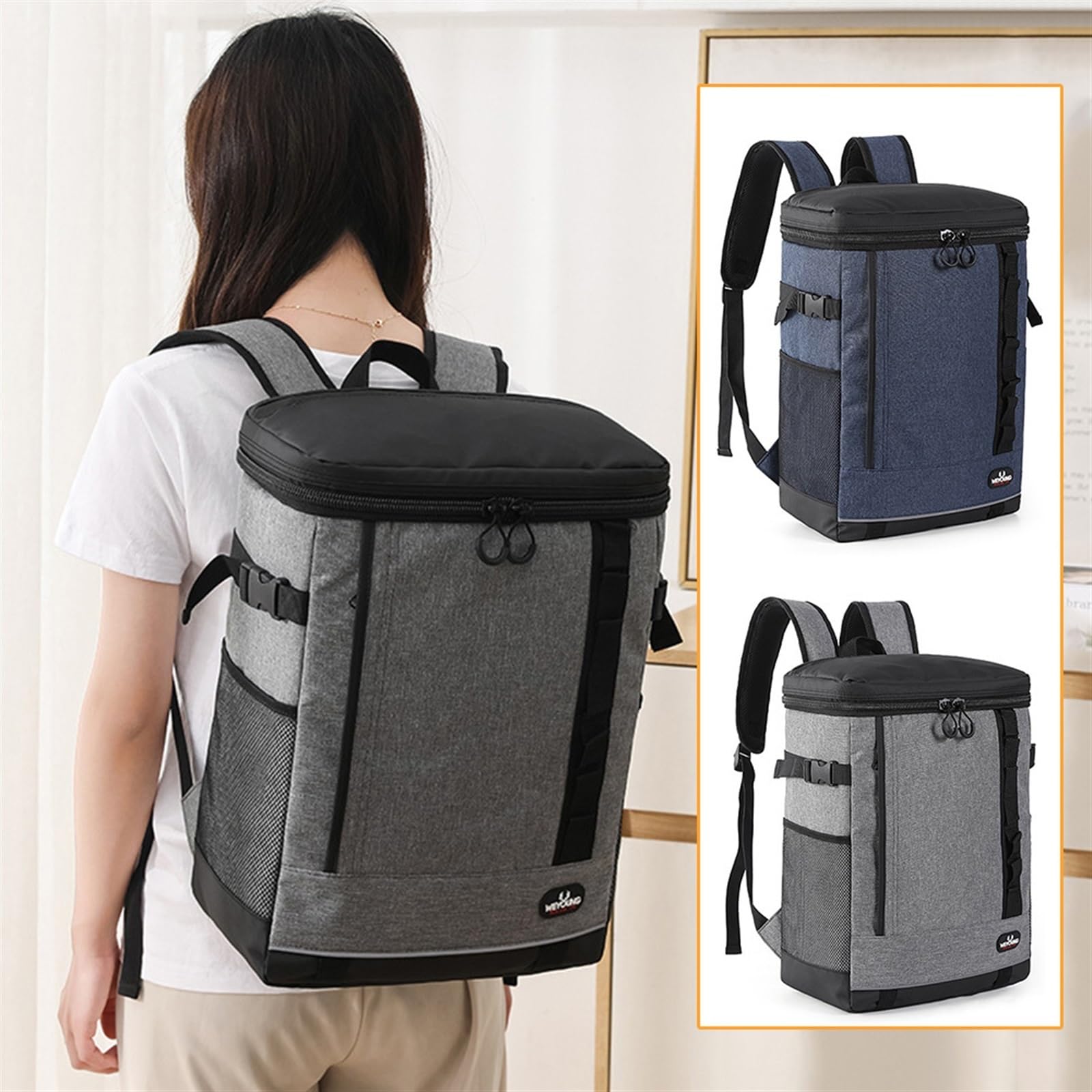 Mochila de senderismo de 24 L, mochila térmica gruesa e impermeable, bolsa térmica grande, refrigerador, bolsa térmica fresca, bolsa térmica para el almuerzo (gris)