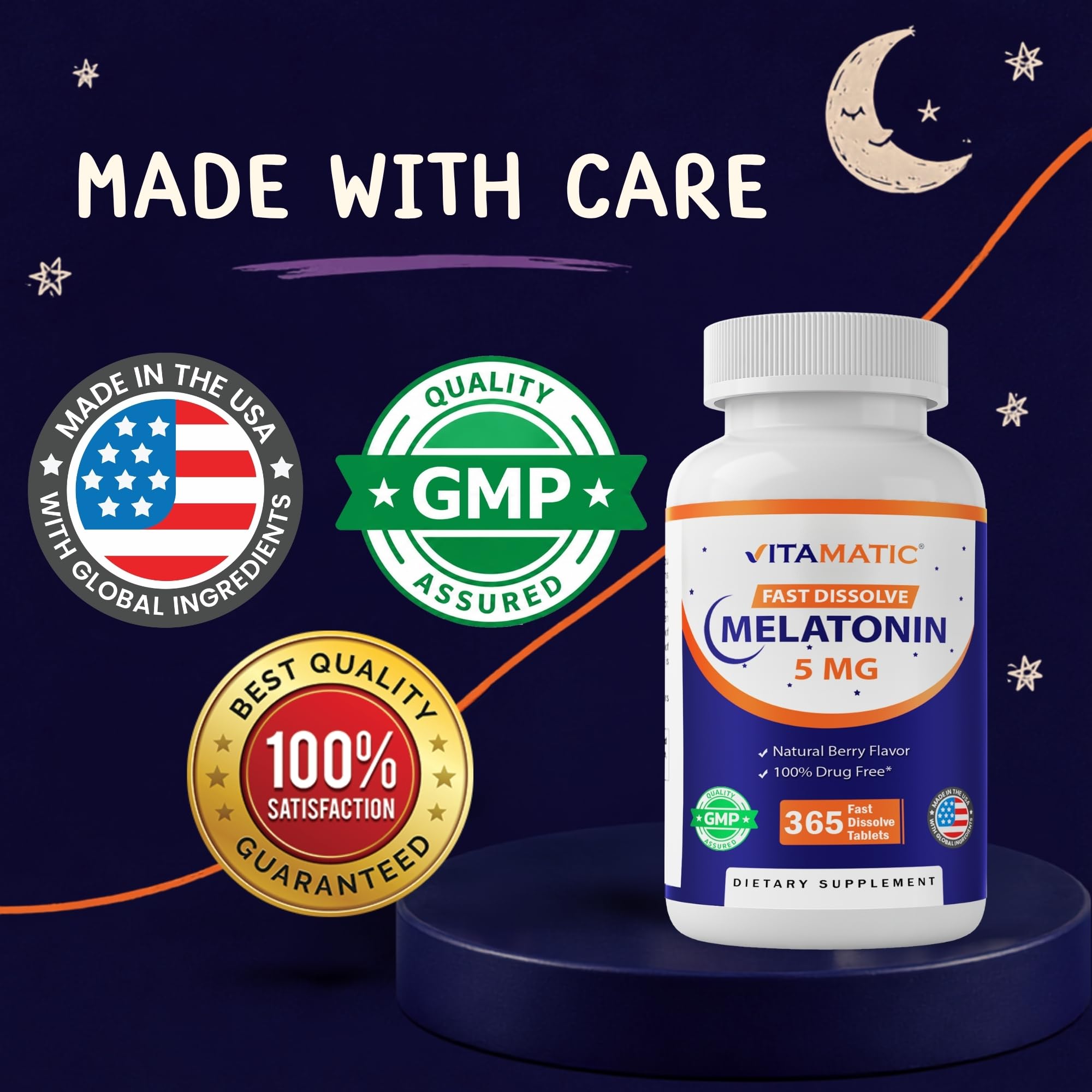 Vitamatic Melatonin 5 mg, Natural Berry Flavor, 365 Fast Dissolve Tablets — Amazon image 7