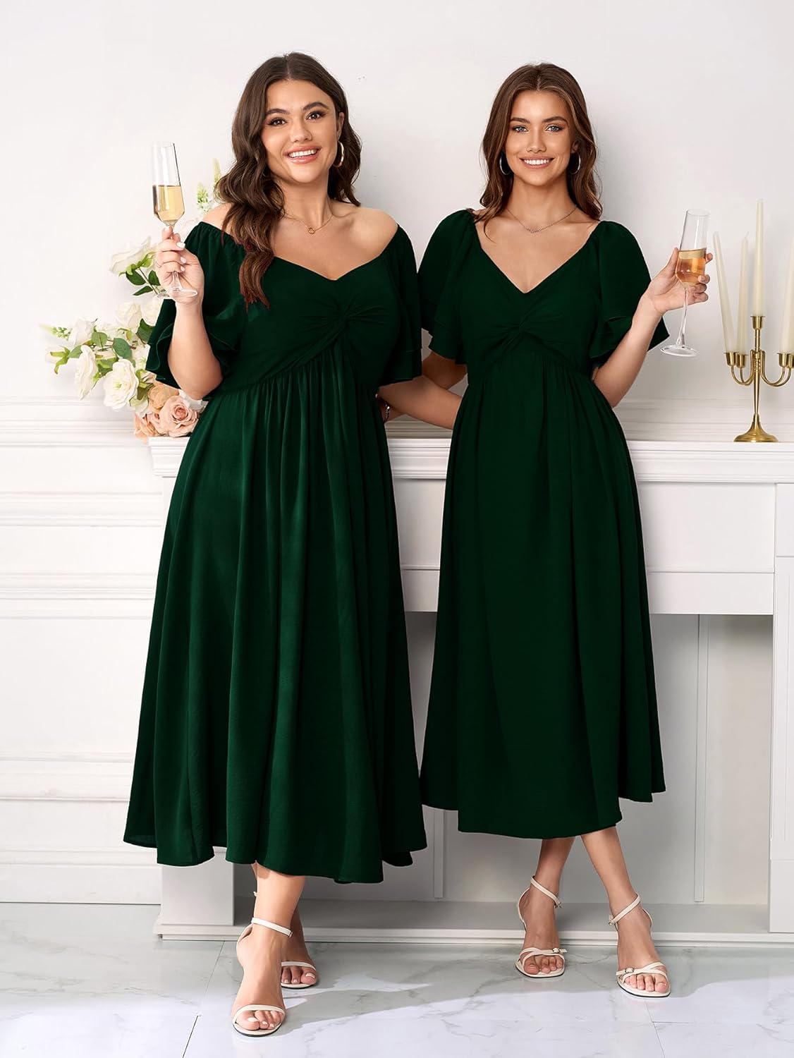 SCOMCHIC Women's Plus Size Wedding Guest Cocktail Dresses Sweetheart Neckline Ruffle Sleeve A Line Maxi Dress - Image 5