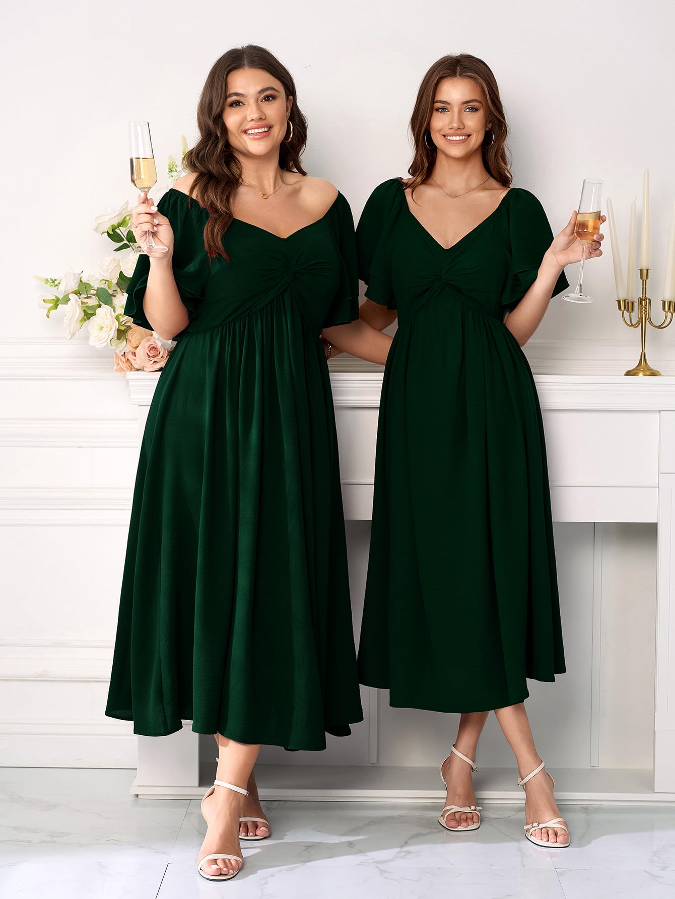 SCOMCHIC Damenkleid in Übergröße, Kleid für Hochzeitsgäste, Cocktailkleider, Sweetheart-Ausschnitt, Rüschenärmel, A-Linie, Maxikleid