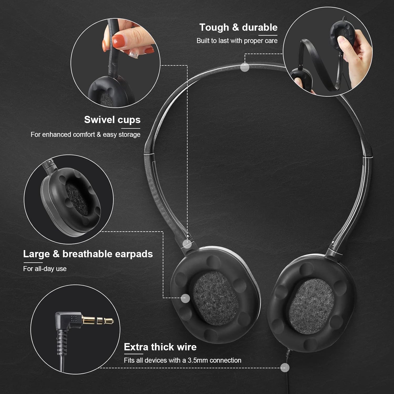 Kanayu 30 Pack Wired Headphones, Adjustable On Ear Headphones, Kids Headphones with Stereo, Children Headphones Earbuds for Kids, Boys, Girls, Schools, Laptop, Travel, Plane, Tablet(Bright Colors) - Image 3