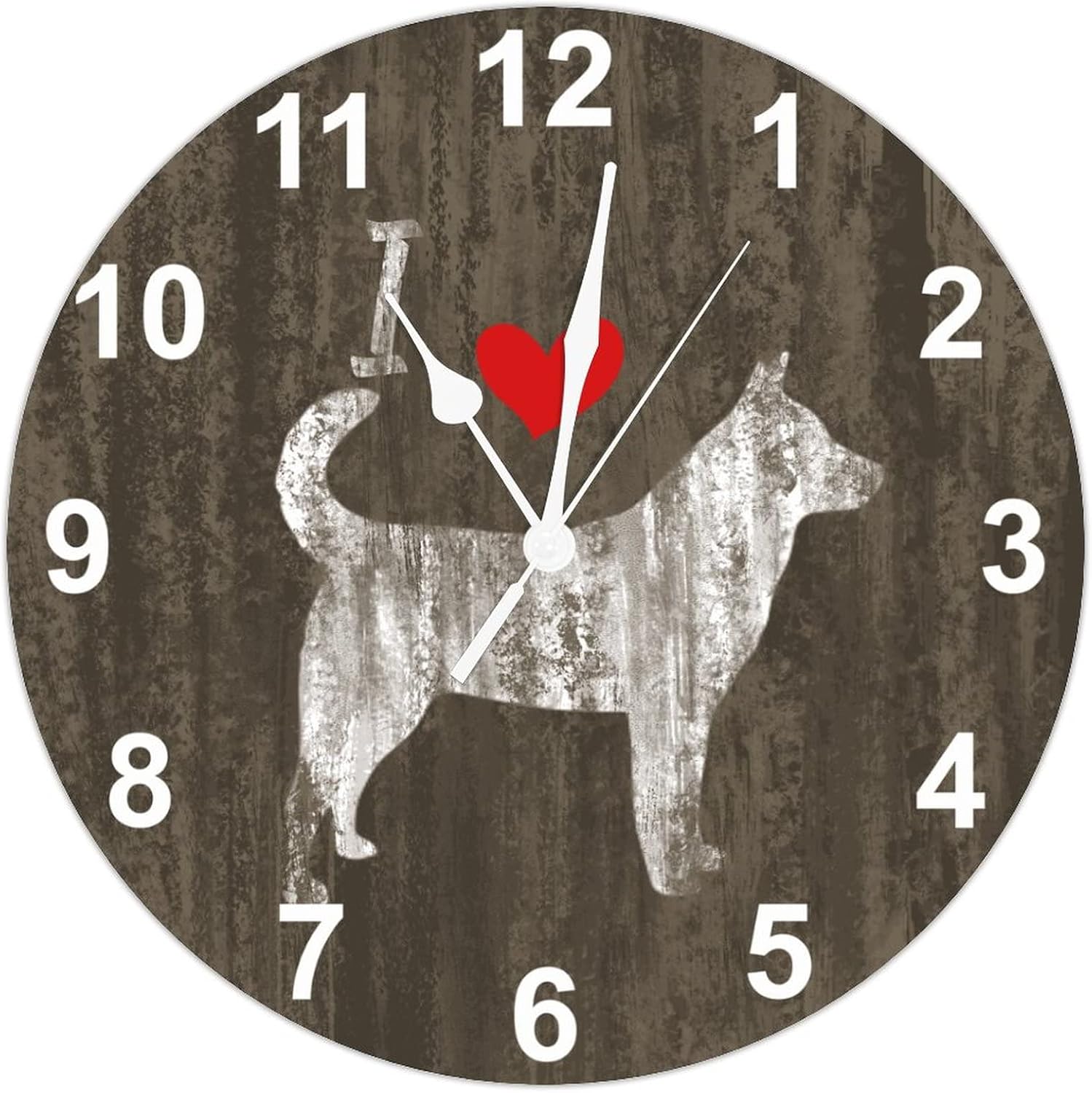 I Love Jindo Wall Clock Weathered Jindo Dog Mom Dad Large Wooden Wall Clocks Battery Operated 12 Inch Non-Ticking Farmhouse Wall Decor for Kitchen Bedroom Living Room Office Gifts for Dog Lover