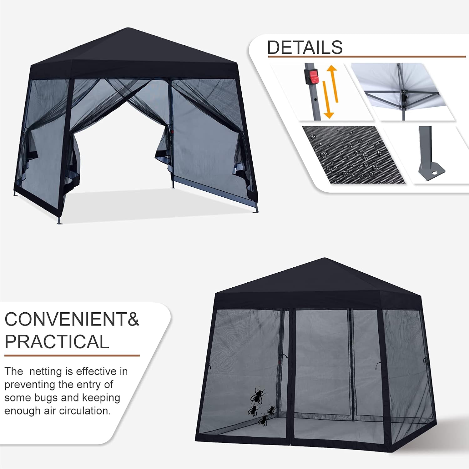 MASTERCANOPY Pop Up Gazebo Canopy with Mosquito Netting (10x10, Black)