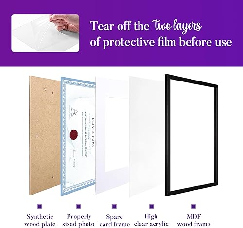Miniatura 3 de TWING Paquete de 6portarretratos, certificado, diploma, fotos, madera compuesta de 6x8pulgadas con paspartú u 8.5x11pulgadas sin paspartú, marcos de