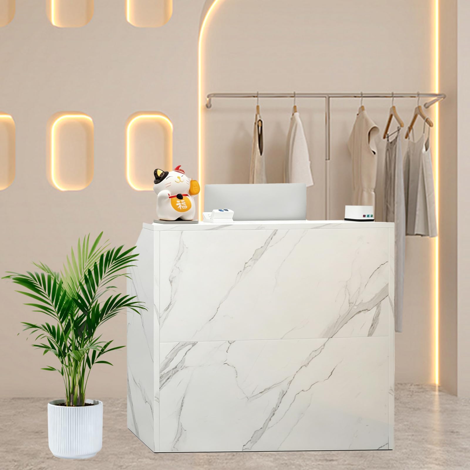 CXFSCD Minimalist Reception Desk, Compact Modern Checkout Counter, Engineered Wood Front Desk for Small Business, Salon, Spa, Retail Shop & Office marble 100CM