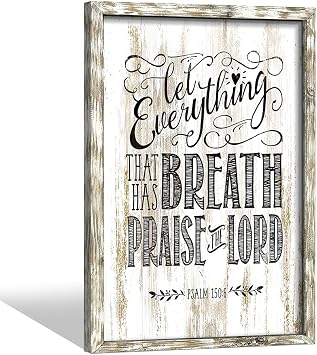 Inspirational Bible Verses Wall Art Wooden Christian Signs Framed Print Decor Religious Scripture Artwork Psalm 150-6 Lord Quotes Picture for Bedroom Living Room Home
