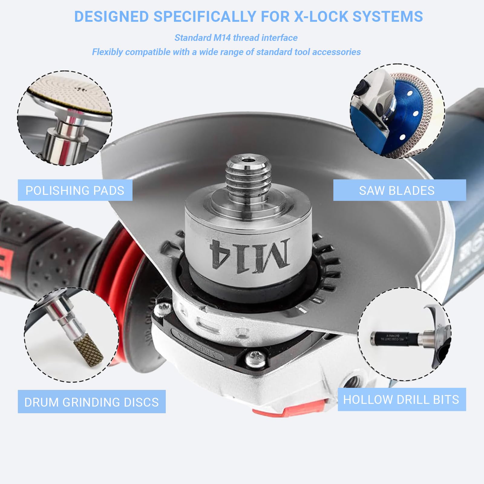 Adaptateur X-LOCK vers M14, 3 Pièces pour Meuleuse d'Angle, Compatible avec Système Bosch X-LOCK, Jeu d'Adaptateur à Verrouillage Rapide pour Disques à Tronçonner et à Meuler