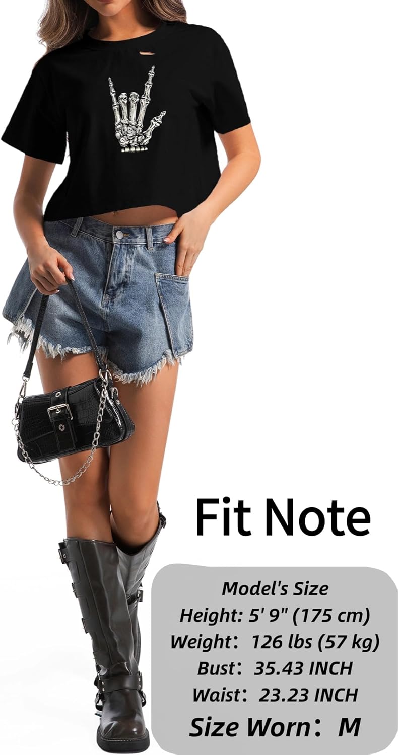 Graphic Oversized Crop Tops for Women Loose Cropped Distressed Tshirt Short-Sleeve Vintage Boxy Tee Shirts - Image 3