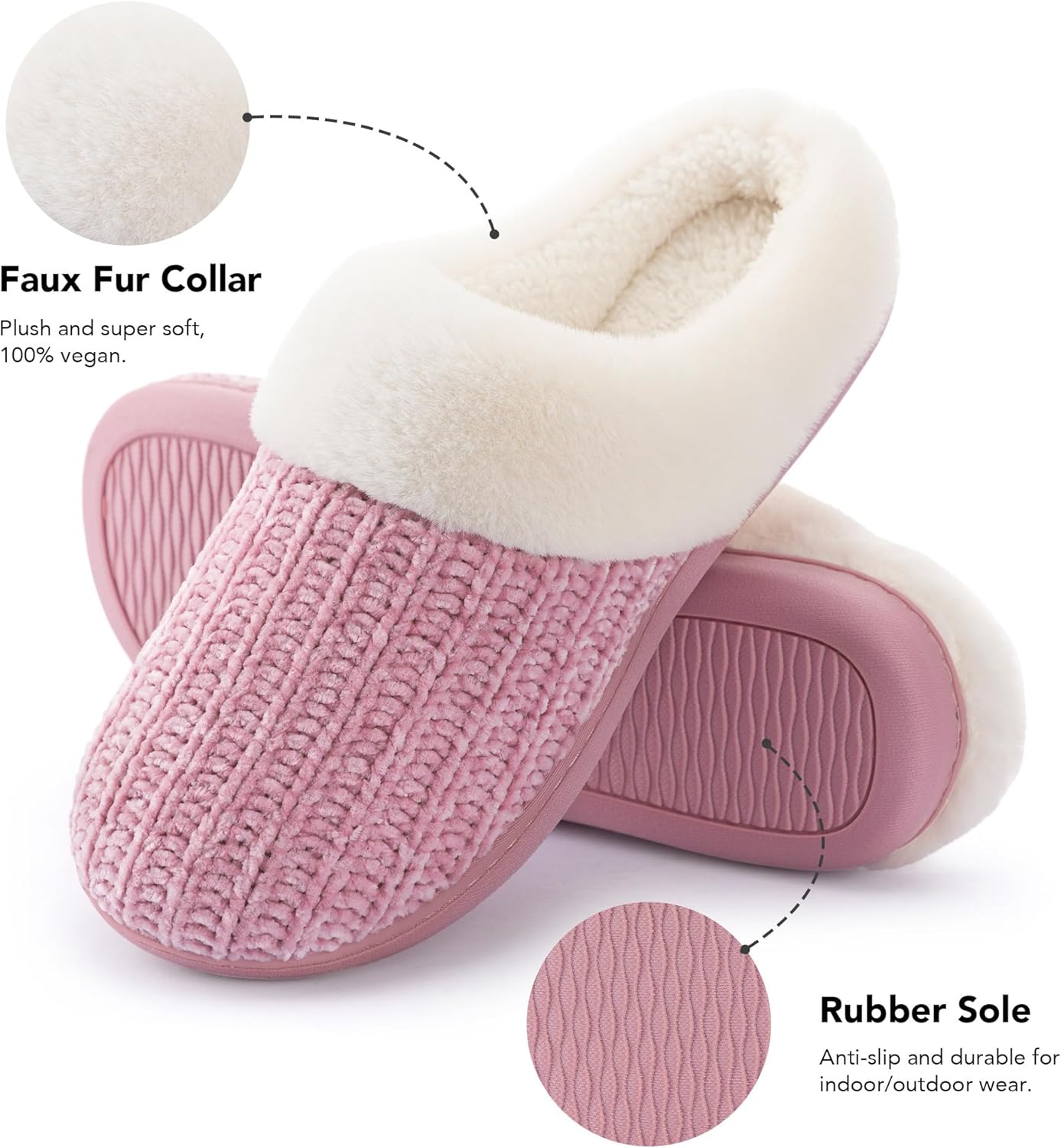 RockDove Women's Plushloom Warm Chenille Knit Cute House Slipper with Sherpa Fleece Lining Memory Foam Cushion and Non Slip Sole - Image 5