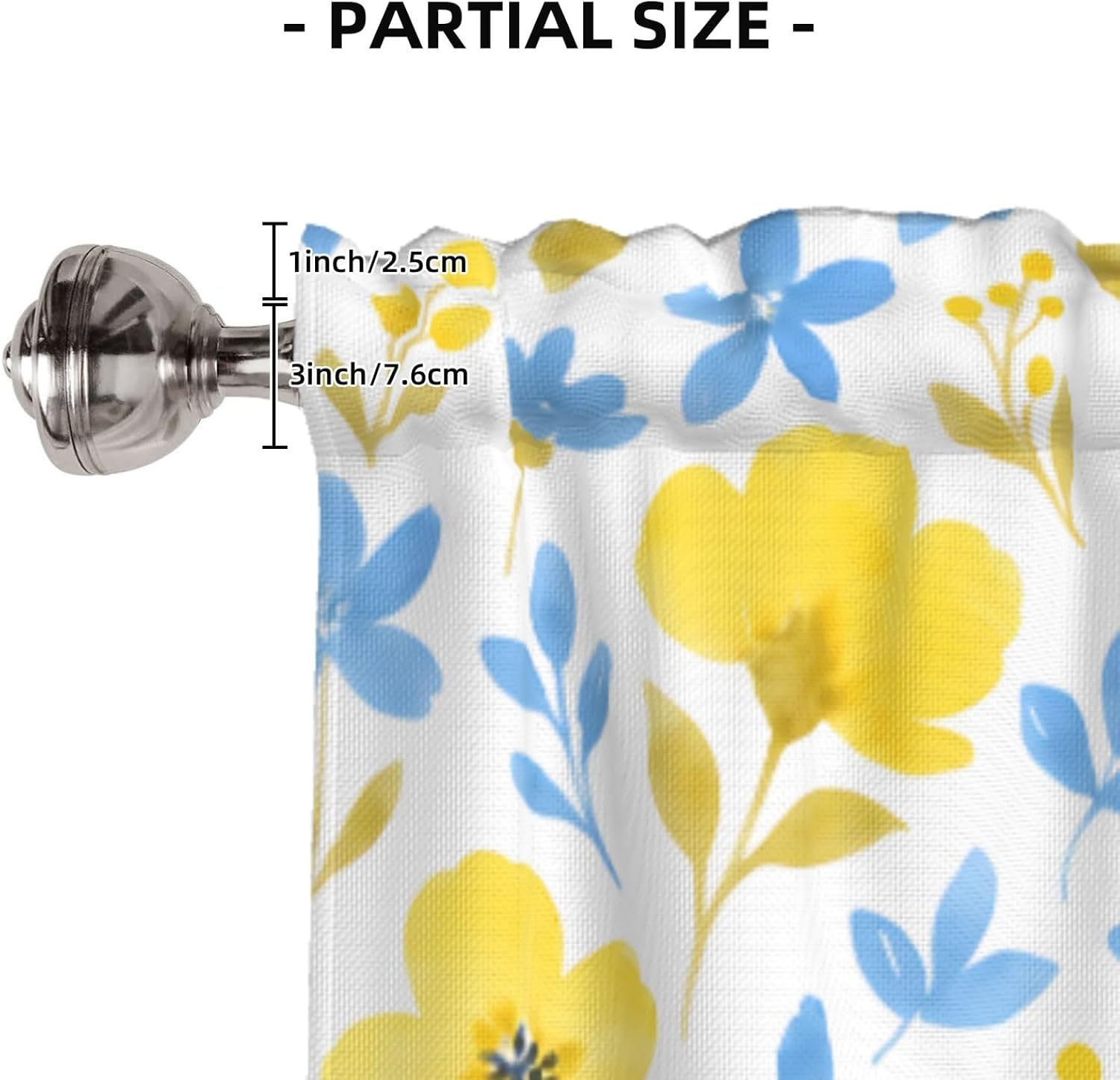Valance for Windows Yellow Blue Floral Leaf Kitchen Curtains Valances Rod Pocket Watercolor Window Treatment Short Topper Curtains 1 Panel, 54x18inch
