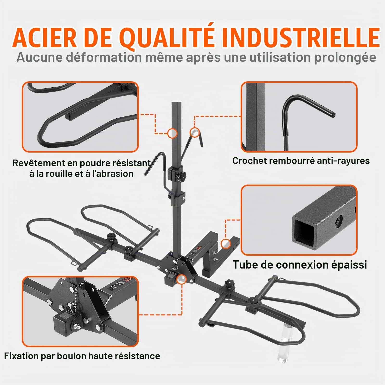 VEVOR Porte-Vélos pour 2 Vélos Porte-Bagages sur Attelage Capacité de Charge Maximale de 72,6 kg Compatible avec Receveurs de 50 mm pour Voitures SUV Camping-Car Caravane Camion Voyage Déplacement