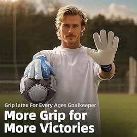 Sportout Youth&Adult Goalie Goalkeeper Gloves,Strong Grip for The Toughest Saves, with Finger Spines to Give Splendid Protection to Prevent Injuries,3 Colors (Blue, 7)