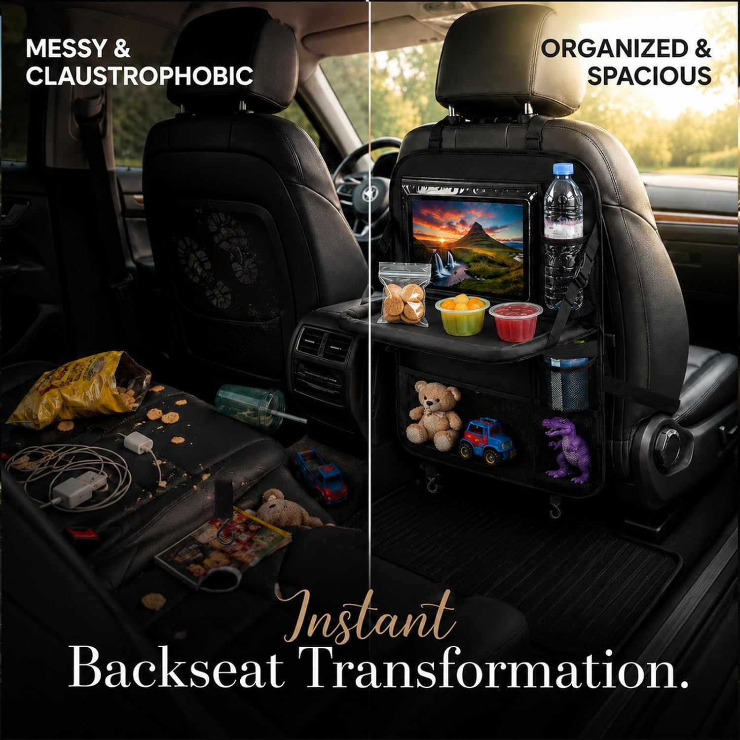 Backseat Car Organizer with Tray Table,Dual 11" Tablet Holder-2 Pack