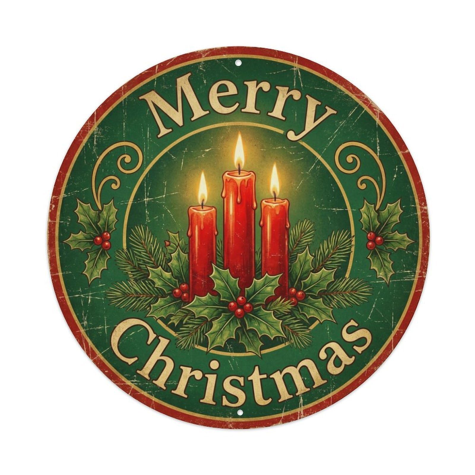 Merry Christmas Candle Holly Glow Metal Tin Sign