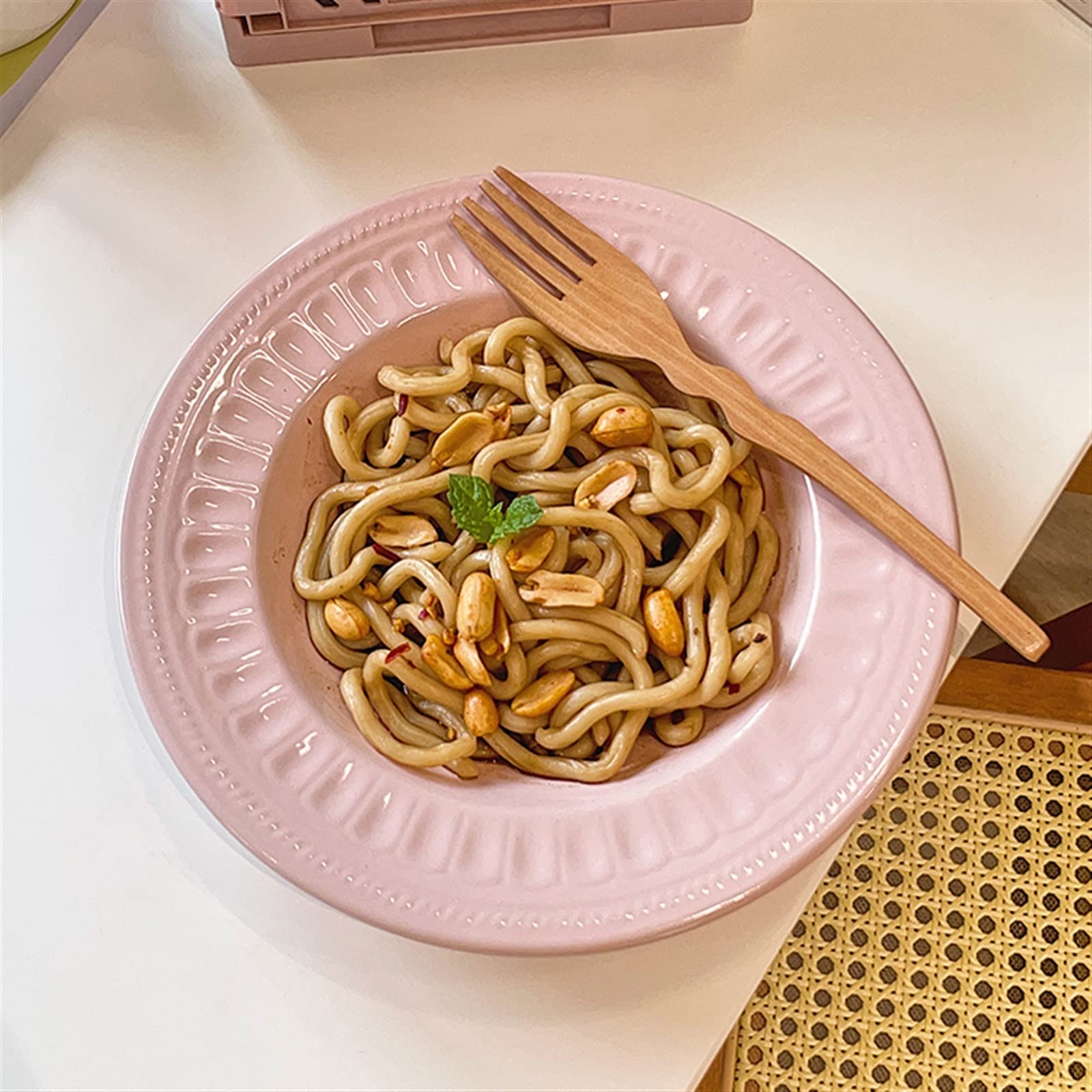 Platos Llanos Plato de Comedor Hogar Cocina Restaurante Café Plato de Postre Plato de Comedor Regular Plato Profundo Rosa Plato Plano Redondo Plato de Comedor Simple Rosa Platos Postre