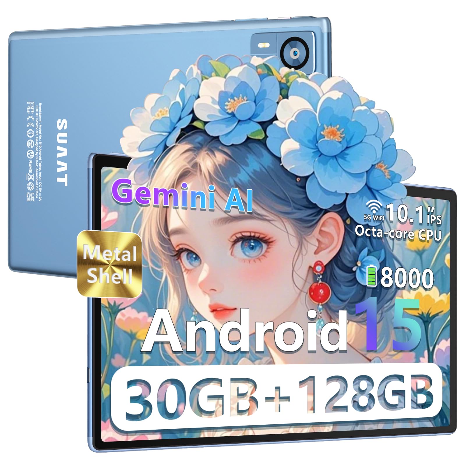 SUAAT Tablet Android 15 64GB ROM Achtkerne