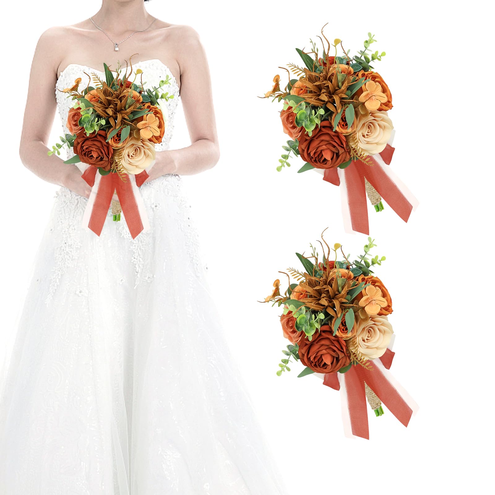HOMENERGY Set of 2 Bridesmaid Bouquets in Terracotta