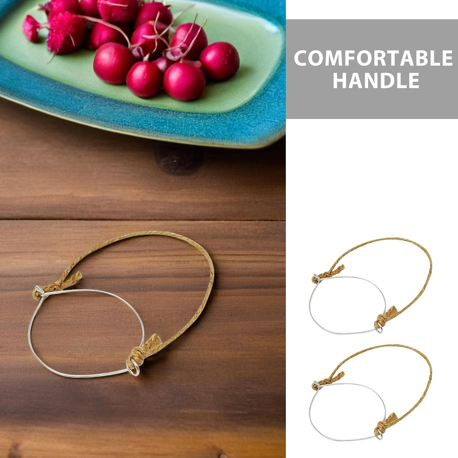 10pcs Mason Jar Wire Hangers Stainless Steel Wire Handles with 86mm Burlap Rope Grip for Wide Mouth Canning Jars Solar Light Outdoor Hanging