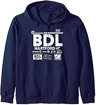 Vintage Hartford BDL Airport Code Travel Day Retro Tag Zip Hoodie