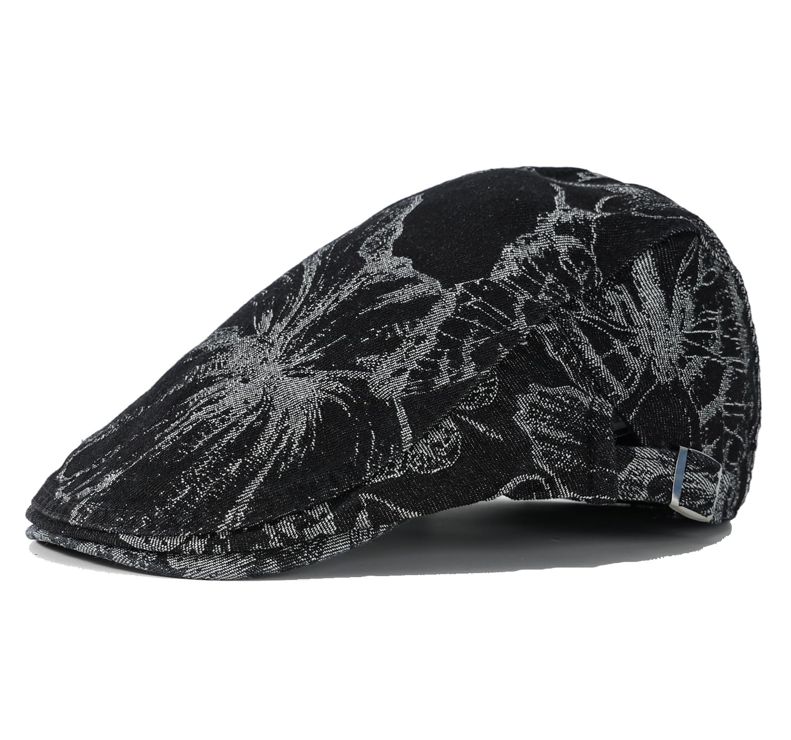Quanhaigou Men's Cotton Flat Ivy Gatsby Newsboy Driving Hat Adjustable Irish Cabbie Ivy Driving Hunting Cap (Floral Black)