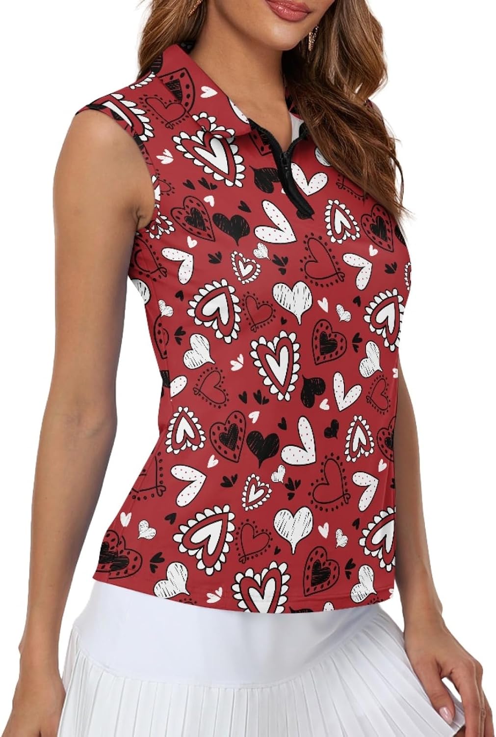 GULANGYU Halloween Print Golf Shirt for Women Sleeveless Tank Tops Casual Zip Collared Polo Tennis Shirts