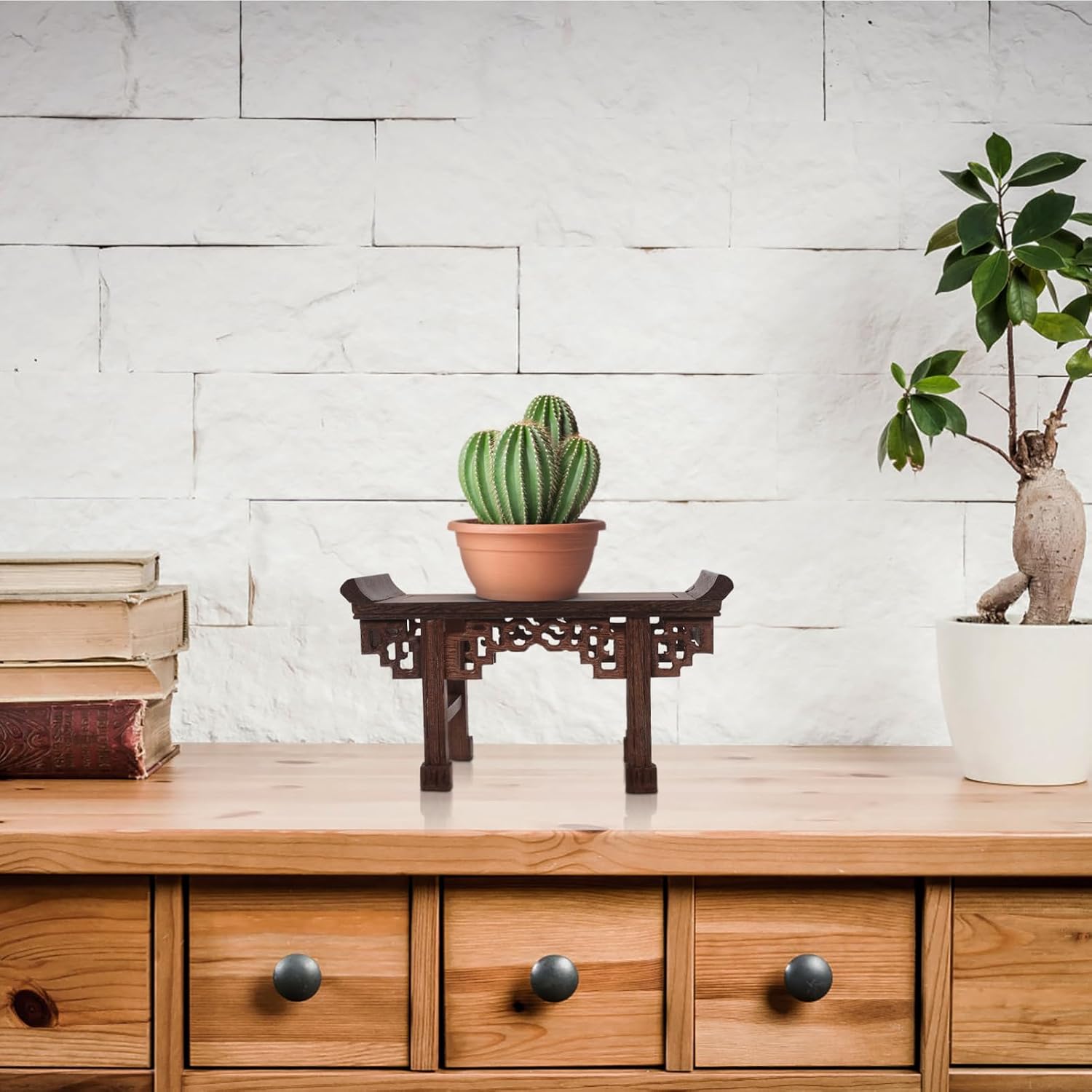 PRETYZOOM Wood Pedestal Display Stand for Flower Pots and Buddha Statues Chicken Wing Wood Base for Home Decor Elegant Centerpiece for Living Room and Studies