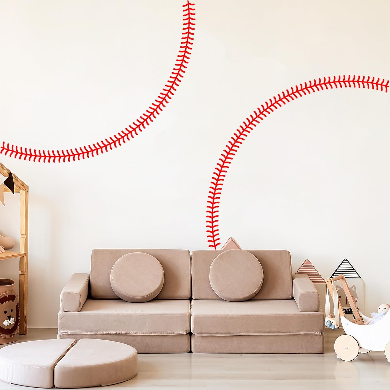 Baseball Wall Decal, Vinyl Baseball Stitch Wall Stickers, Giant Baseballs, Sports Art Mural Wall Stickers, for Ceiling Decoration in Teenage Boys' and Girls' Bedrooms and Game Room