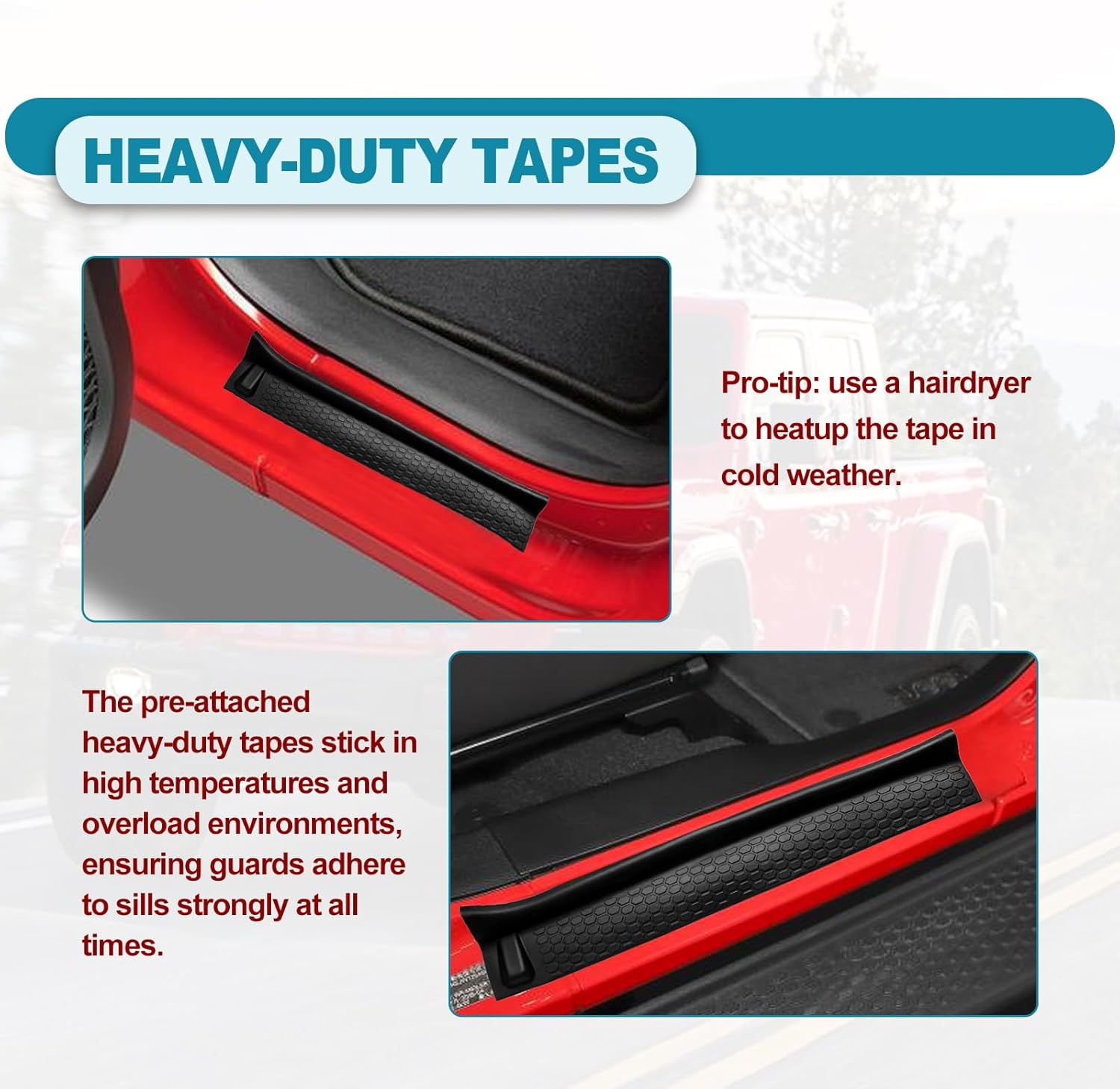 4pcs/Set Door Sill Guards Flexible Rubber Door Sill Entry Guard, Door Sill Guards Kit Compatible with Wrangler JL JLU Gladiator JT 2018 2019 2020 2021 2022 2023 2024, Door Sill Protector Replacement