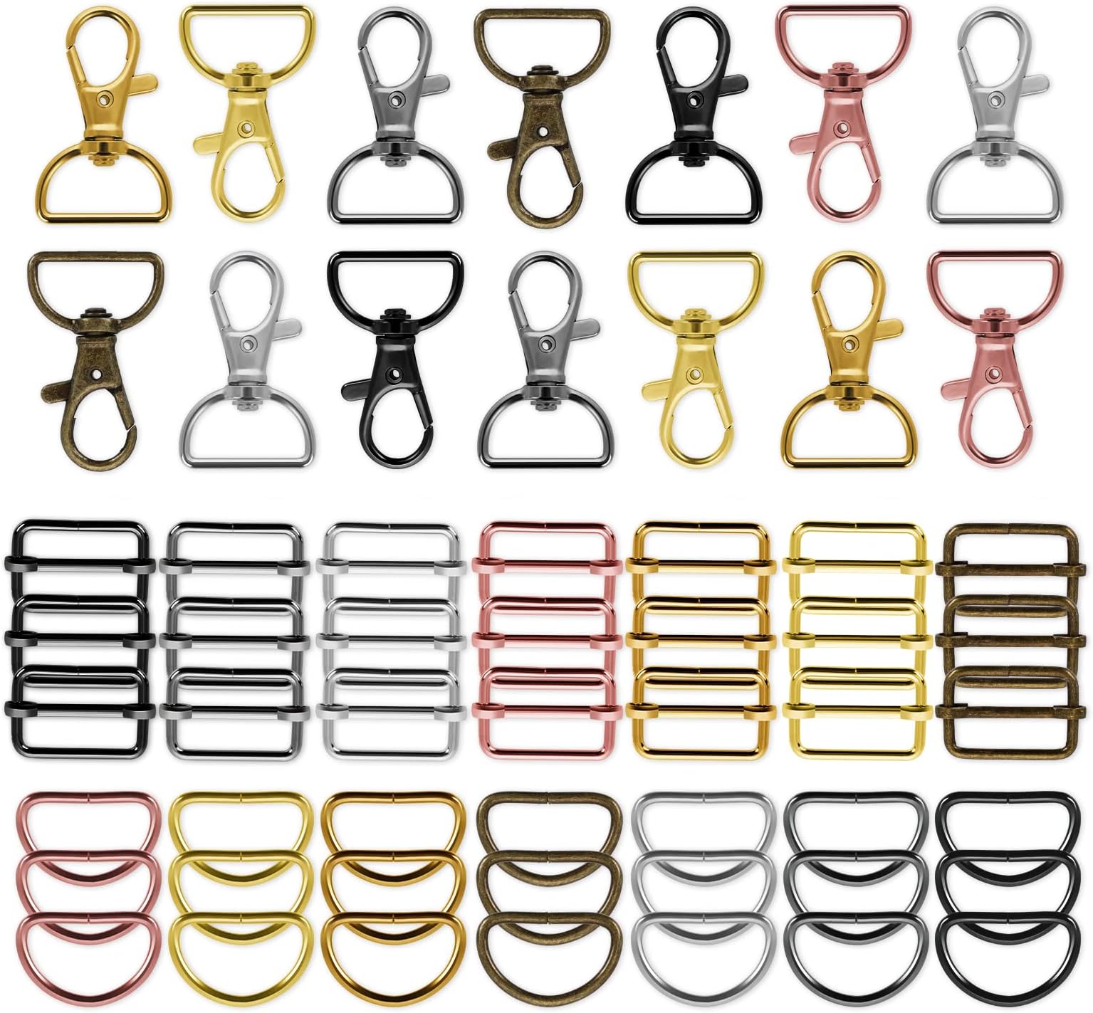 Yolev 56 Pieces Keychain Bulk,Swivel Clasps Snap Hooks Lobster Claw Clasp with D Rings Slide Buckles Key Chain Ring Hook for Purses Keychain Lanyard Handbags