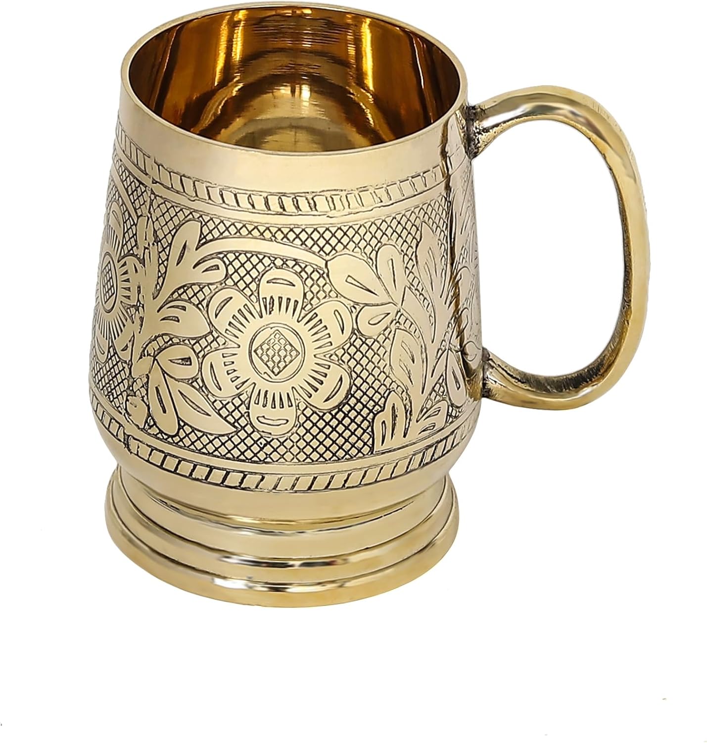 Handcrafted Brass Beer Stein Antique Style Tankard Mug Moscow Mule Cup Pure Brass Embossed Mug with Handle, Drinking Cups for BBQ/Home/Office/Party, 450 ML (Large)
